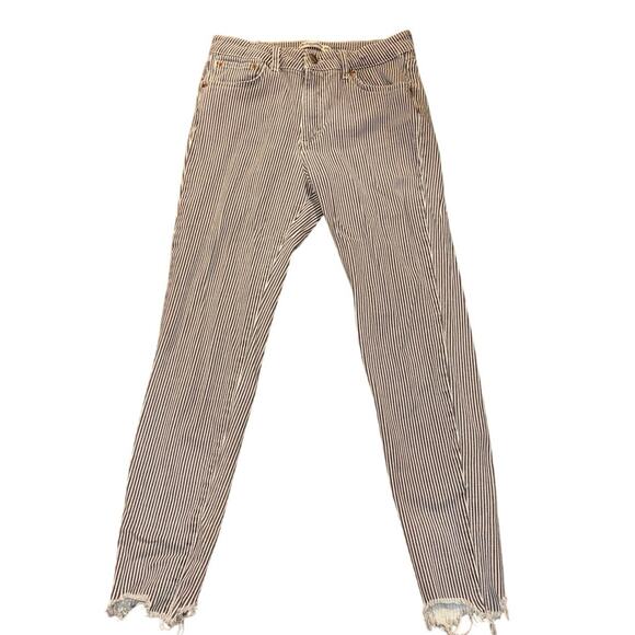 PULL&BEAR Striped Skinny Crop Jeans Sz 28 Gray White Raw Hem Stretch Cotton - Picture 11 of 14